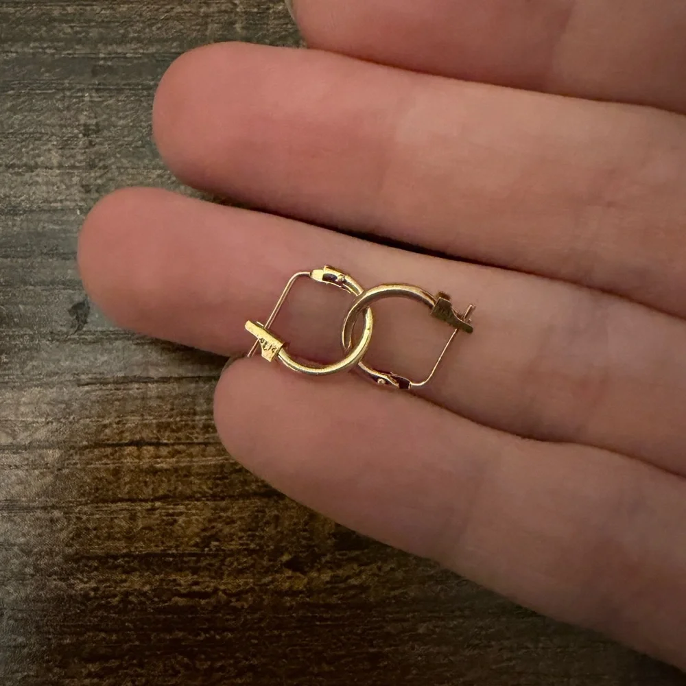 Dainty 14kt solid gold small hoop earrings huggies vintage minimalist everyday - Picture 2 of 4